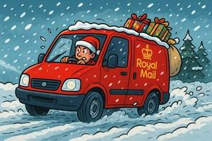 Royal Mail cartoon van in the snow